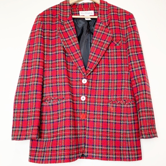 Vintage Red Plaid Three Button Boxy Blazer Women’s Size 8 - Picture 1 of 8